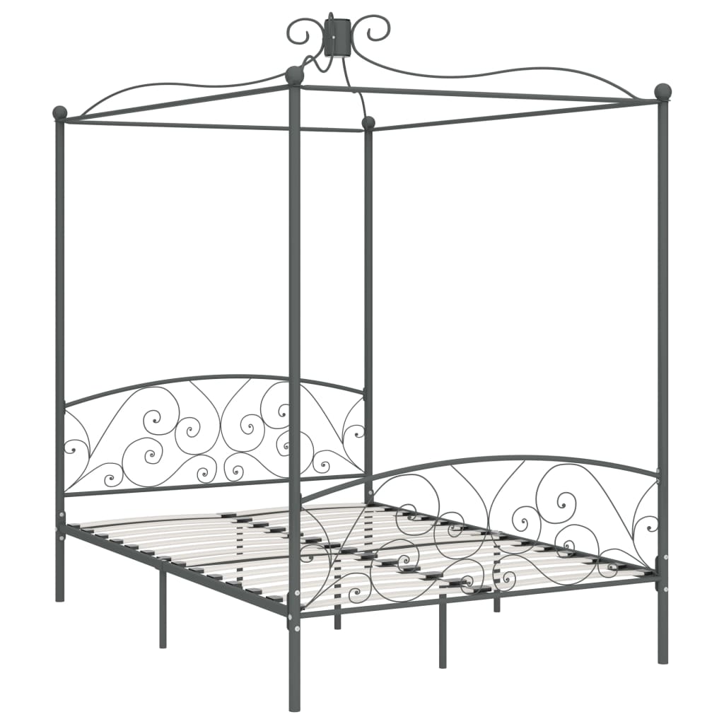 284483 vidaXL Canopy Bed Frame without Mattress Grey Metal 140x200 cm